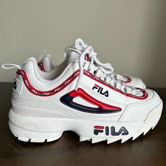Fila White Red Navy Chunky Lace-Up Sneakers - Size 5 - Picture 7 of 11